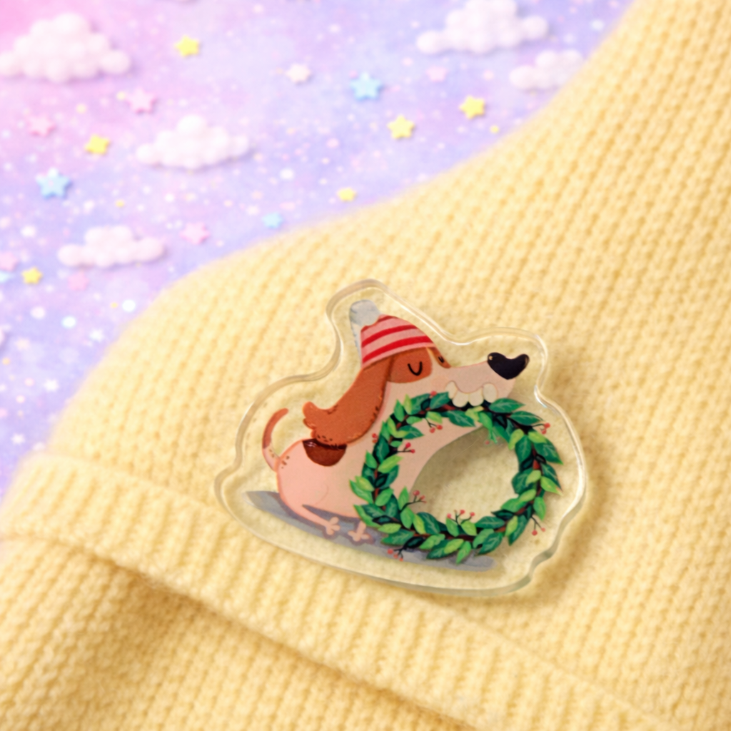 Festive Mood Dog Acrylic Pin